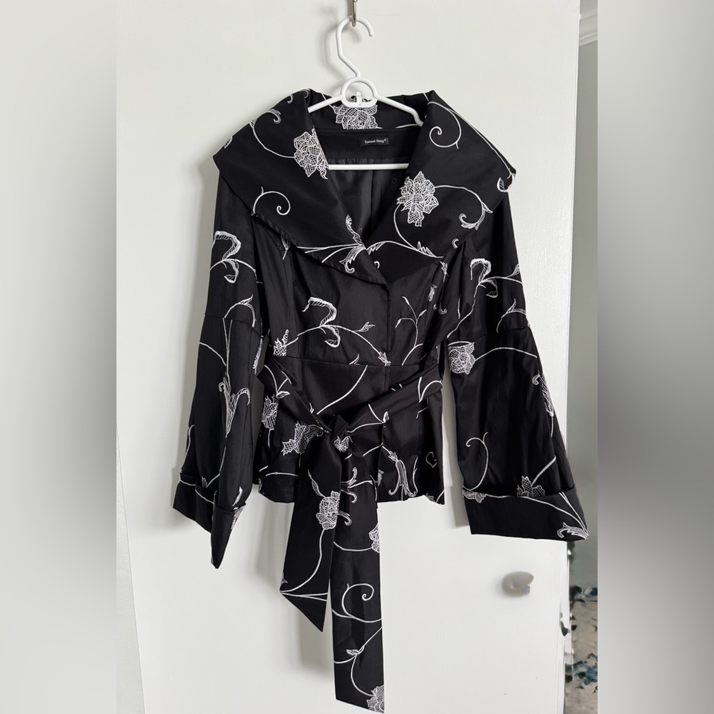 Samuel Dong Black Jacket with White Embroidery